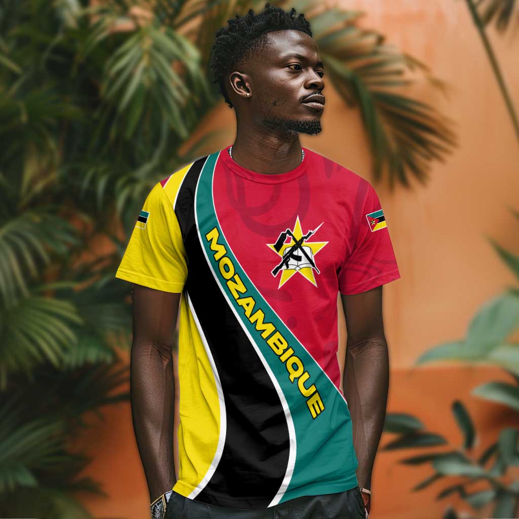 Mozambique T shirt Red Yellow Green Wave Design TS04