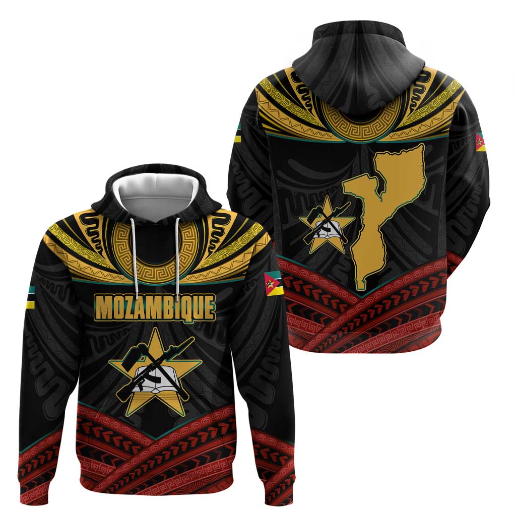 Mozambique Hoodie with Black Red Tribal Design and National Map Pattern TS04