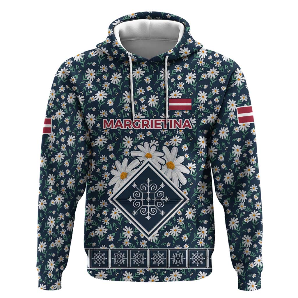 Latvia Hoodie with Margrietina Daisy and Ethnic Pattern Latvia in Bloom Floral Design TS04