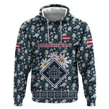 Latvia Hoodie with Margrietina Daisy and Ethnic Pattern Latvia in Bloom Floral Design TS04