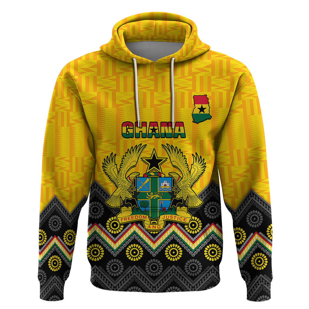 Ghana Hoodie Kente Pattern And Adinkra Pattern Mix Coat Of Arms TS06