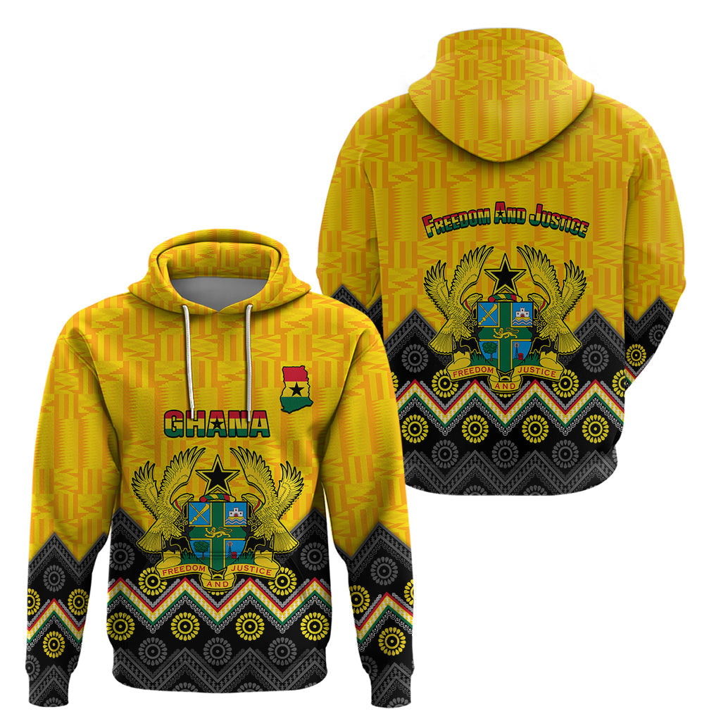 Ghana Hoodie Kente Pattern And Adinkra Pattern Mix Coat Of Arms TS06