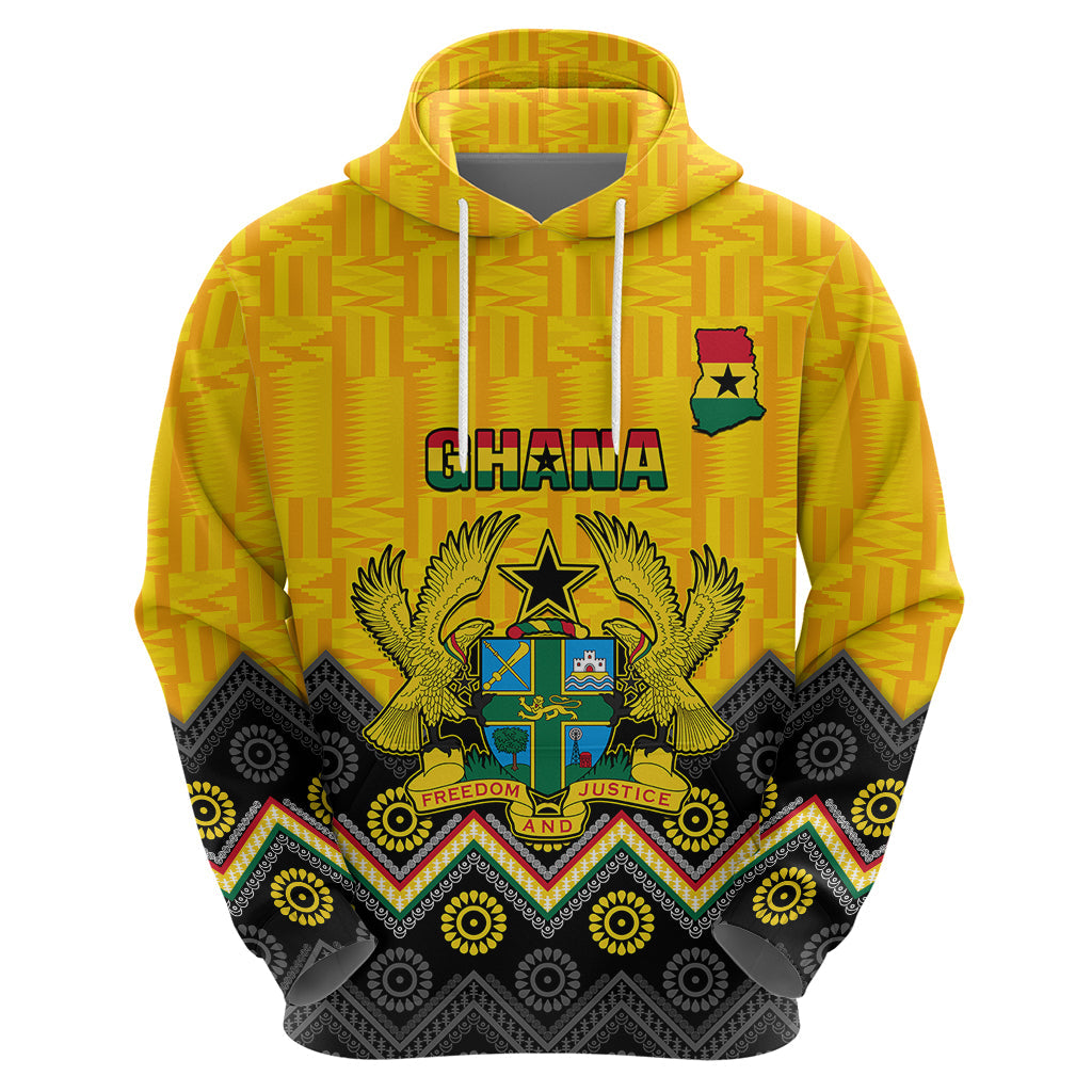 Ghana Hoodie Kente Pattern And Adinkra Pattern Mix Coat Of Arms TS06