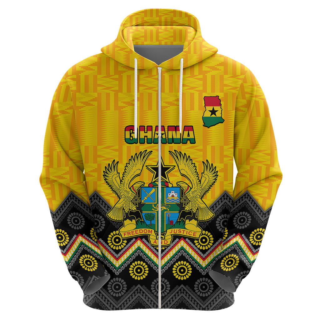 Ghana Hoodie Kente Pattern And Adinkra Pattern Mix Coat Of Arms TS06