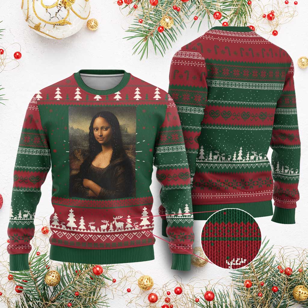 Black Mona Lisa Ugly Christmas Sweater Melanin Pretty Aesthetic Black History TS09