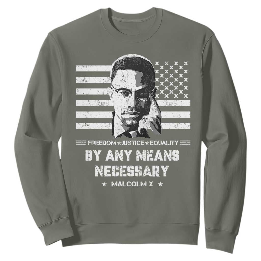 Malcolm X Sweatshirt By Any Means Necessary American Flag TS09
