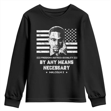 Malcolm X Youth Sweatshirt By Any Means Necessary American Flag TS09