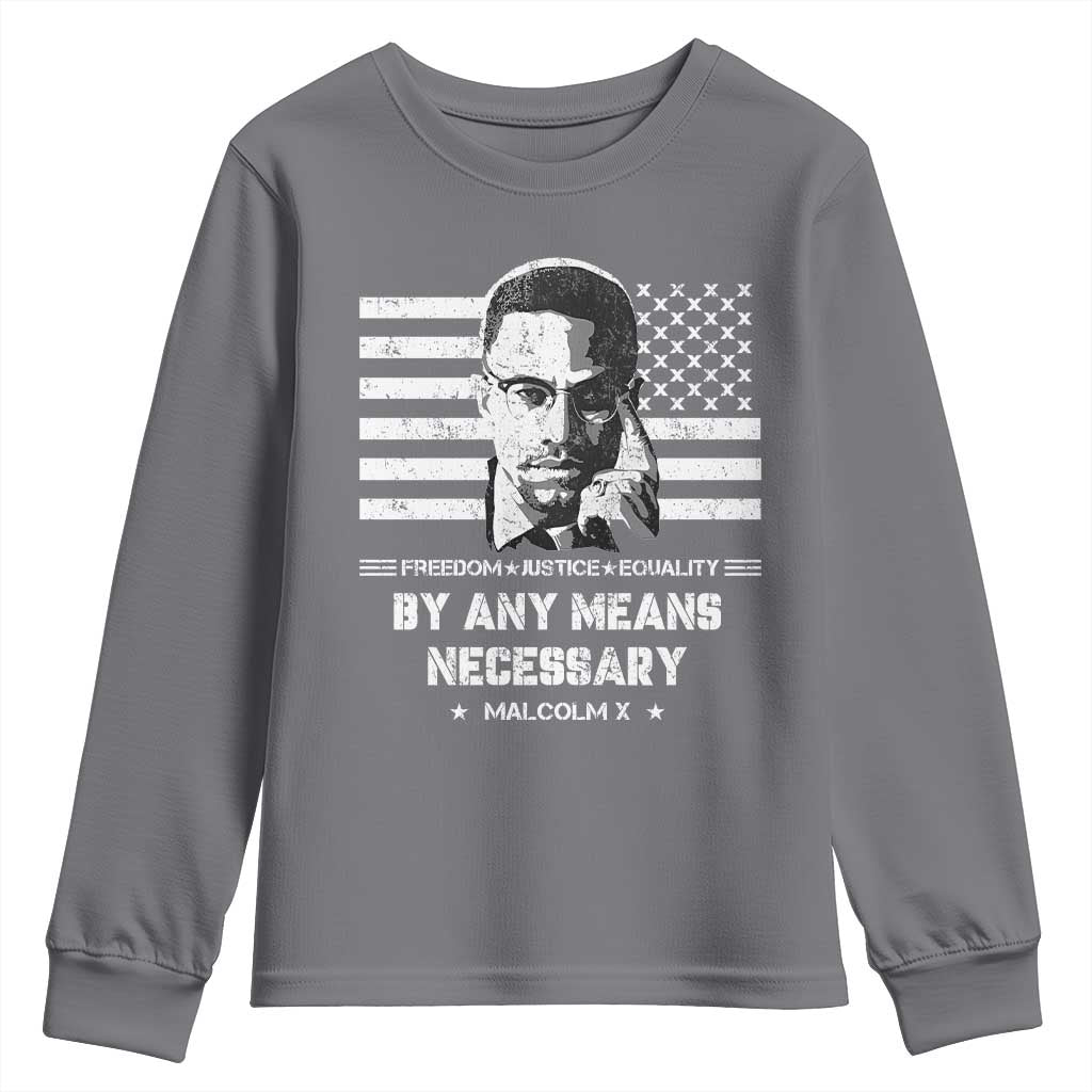 Malcolm X Youth Sweatshirt By Any Means Necessary American Flag TS09
