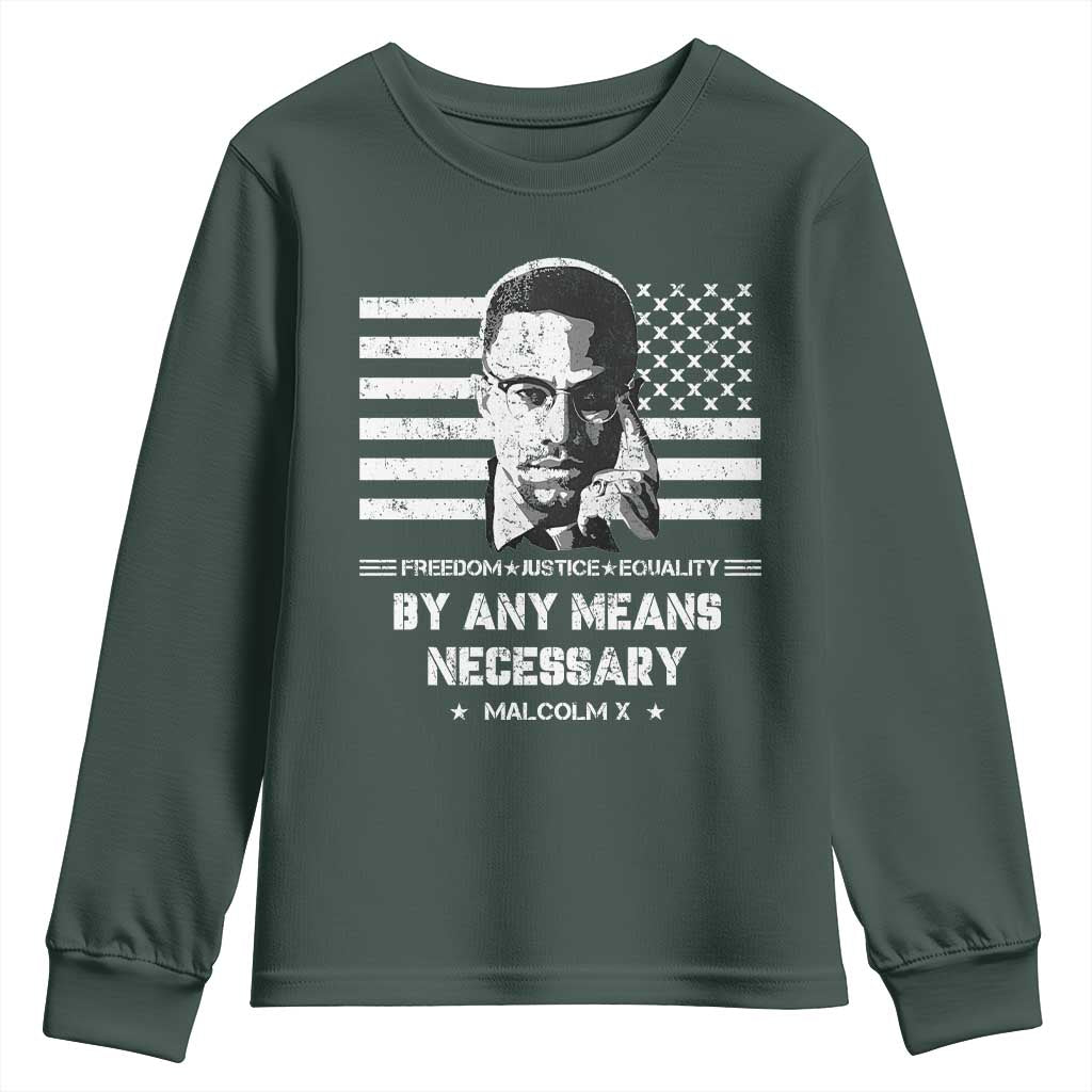 Malcolm X Youth Sweatshirt By Any Means Necessary American Flag TS09