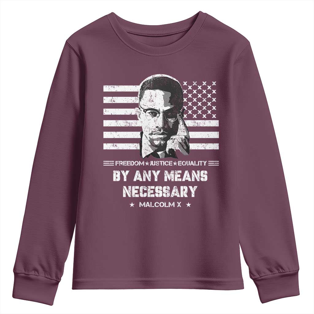 Malcolm X Youth Sweatshirt By Any Means Necessary American Flag TS09