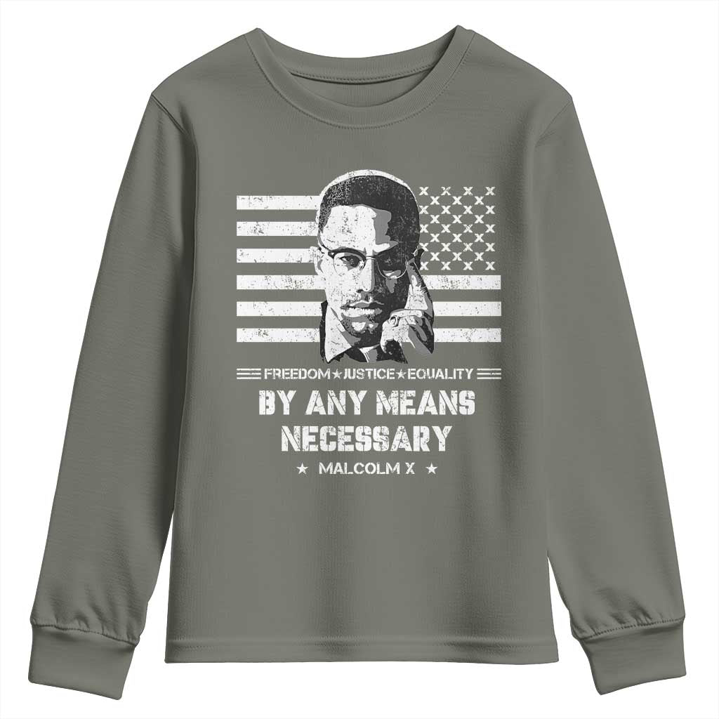 Malcolm X Youth Sweatshirt By Any Means Necessary American Flag TS09