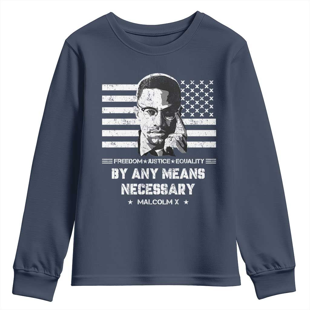 Malcolm X Youth Sweatshirt By Any Means Necessary American Flag TS09