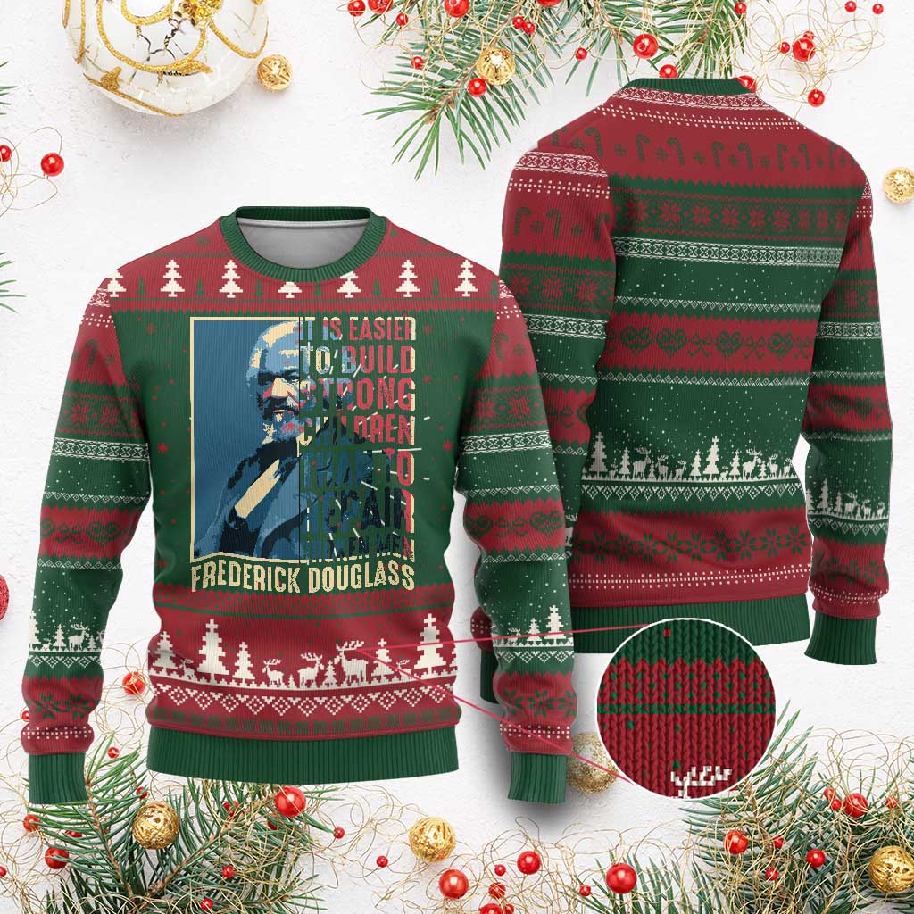 Frederick Douglass Ugly Christmas Sweater It Is Easier To Build Strong Children Than To Repair Broken Men BHM TS09