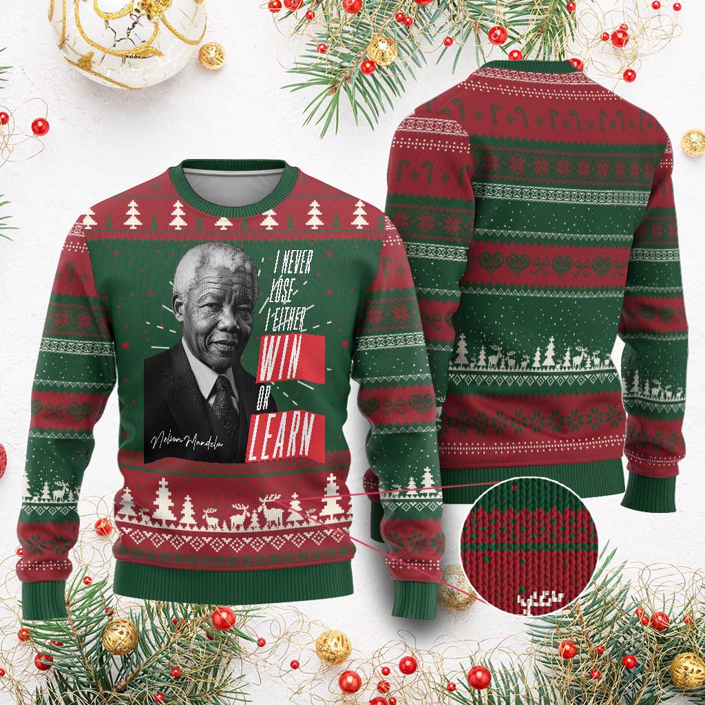 Nelson Mandela's Motivational Knit Sweatshirt I Never Lose I Either Win Or Learn TS09