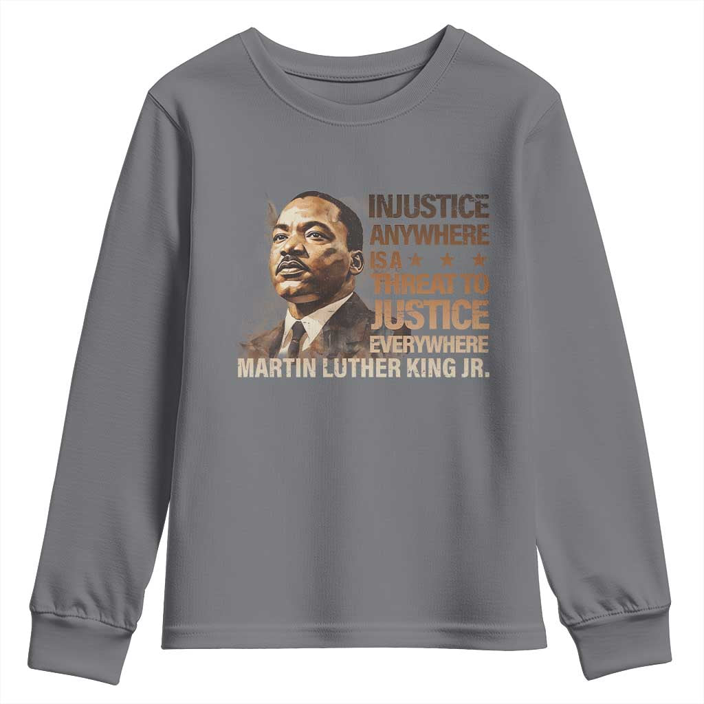 Martin Luther King Jr Youth Sweatshirt Injustice Anywhere Is A Threat To Justice Everywhere MLK Day TS09