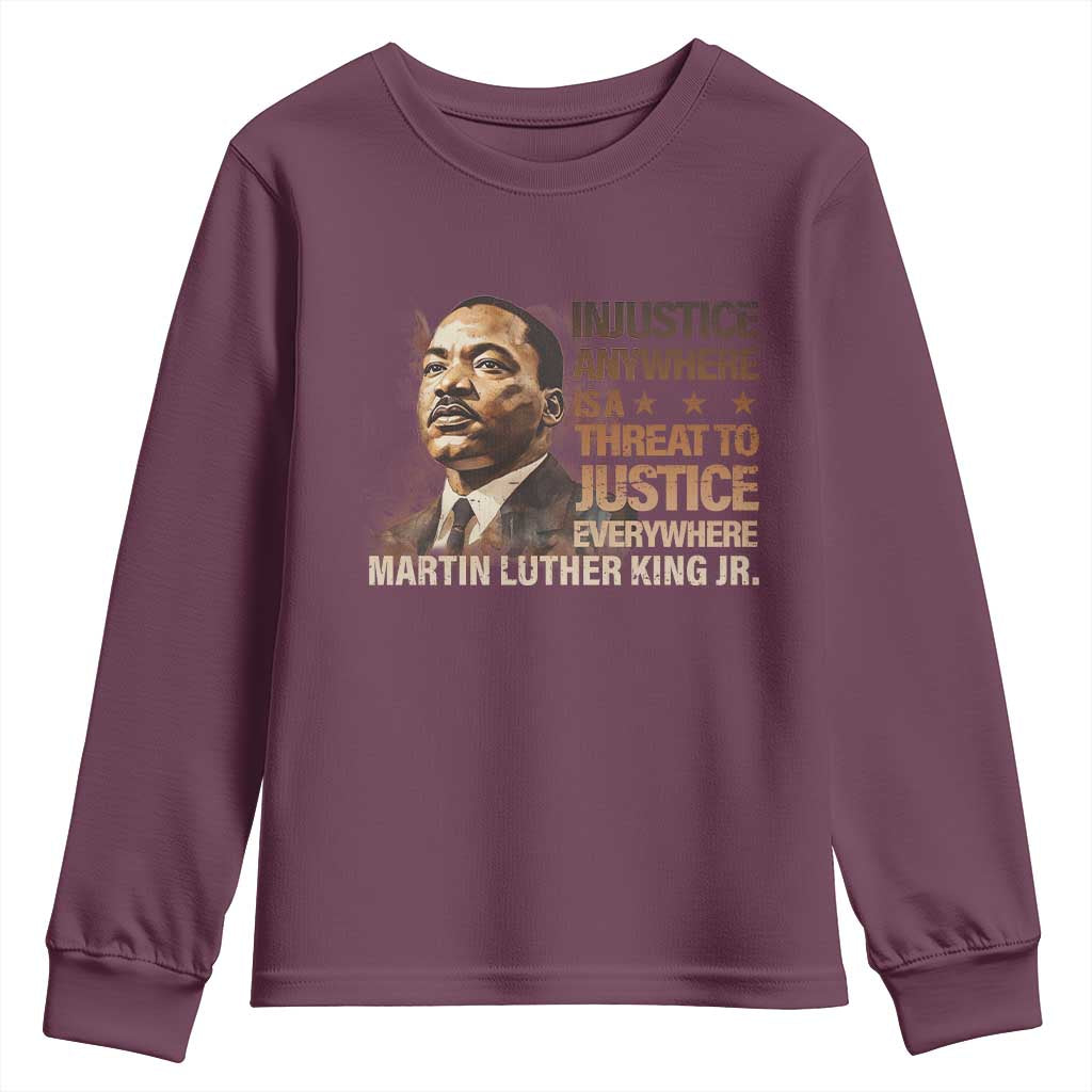 Martin Luther King Jr Youth Sweatshirt Injustice Anywhere Is A Threat To Justice Everywhere MLK Day TS09
