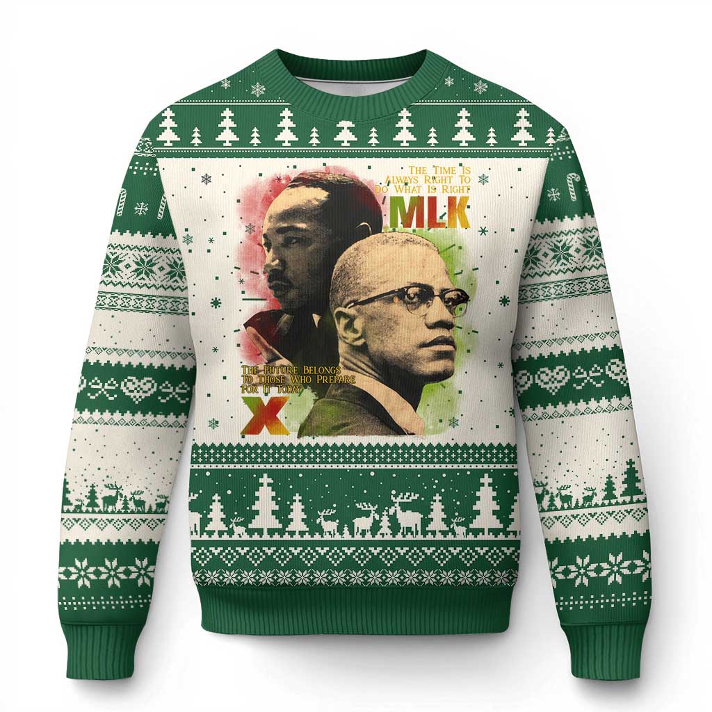 Martin Luther King Jr Malcolm X Ugly Christmas Sweater The Time Is Always Right Prepare For Future Today TS09
