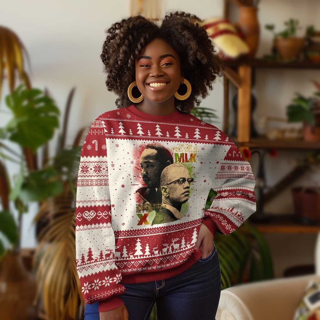 Martin Luther King Jr Malcolm X Ugly Christmas Sweater The Time Is Always Right Prepare For Future Today TS09