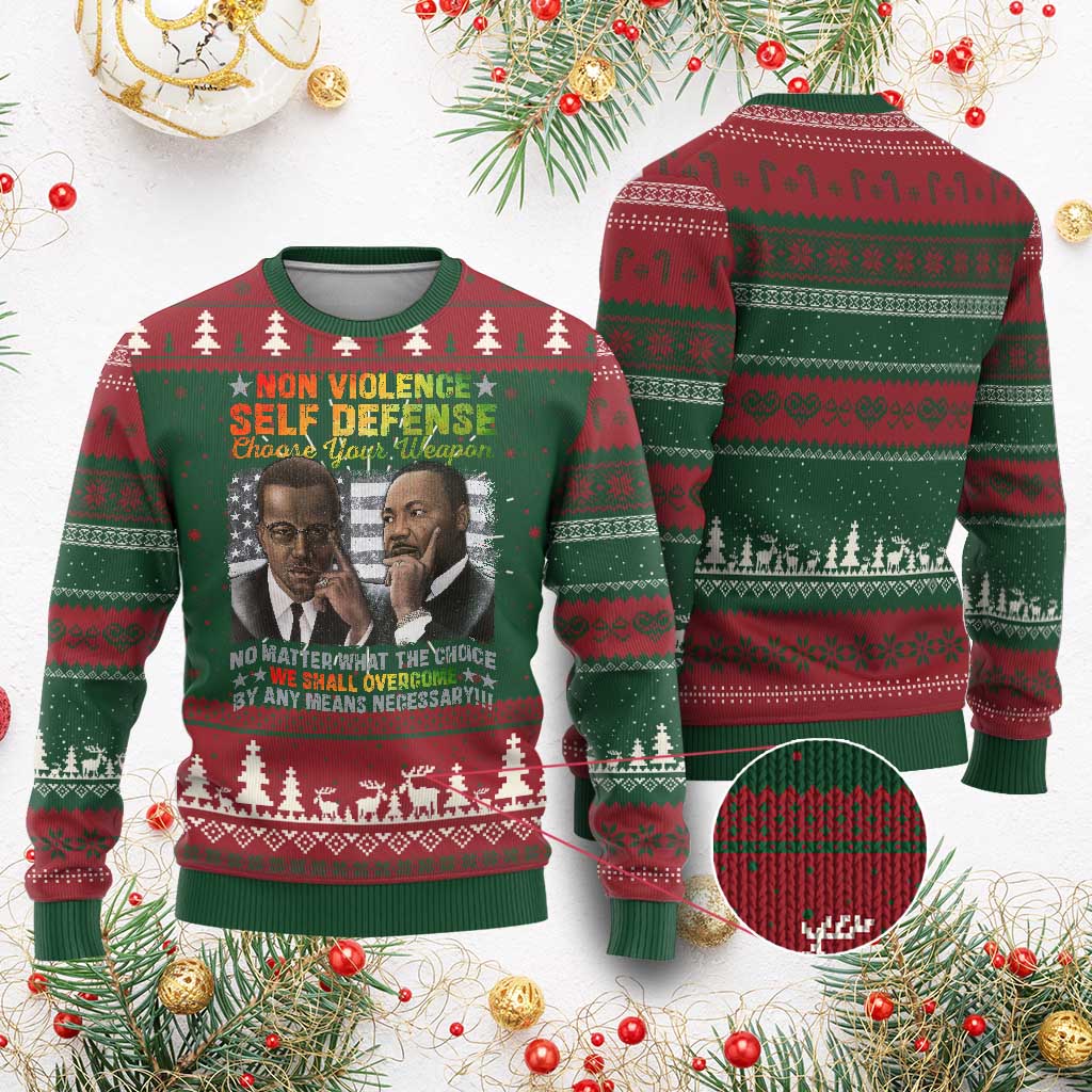 Martin Luther King Jr Malcolm X Ugly Christmas Sweater Choose Your Weapon No Matter What The Choice TS09