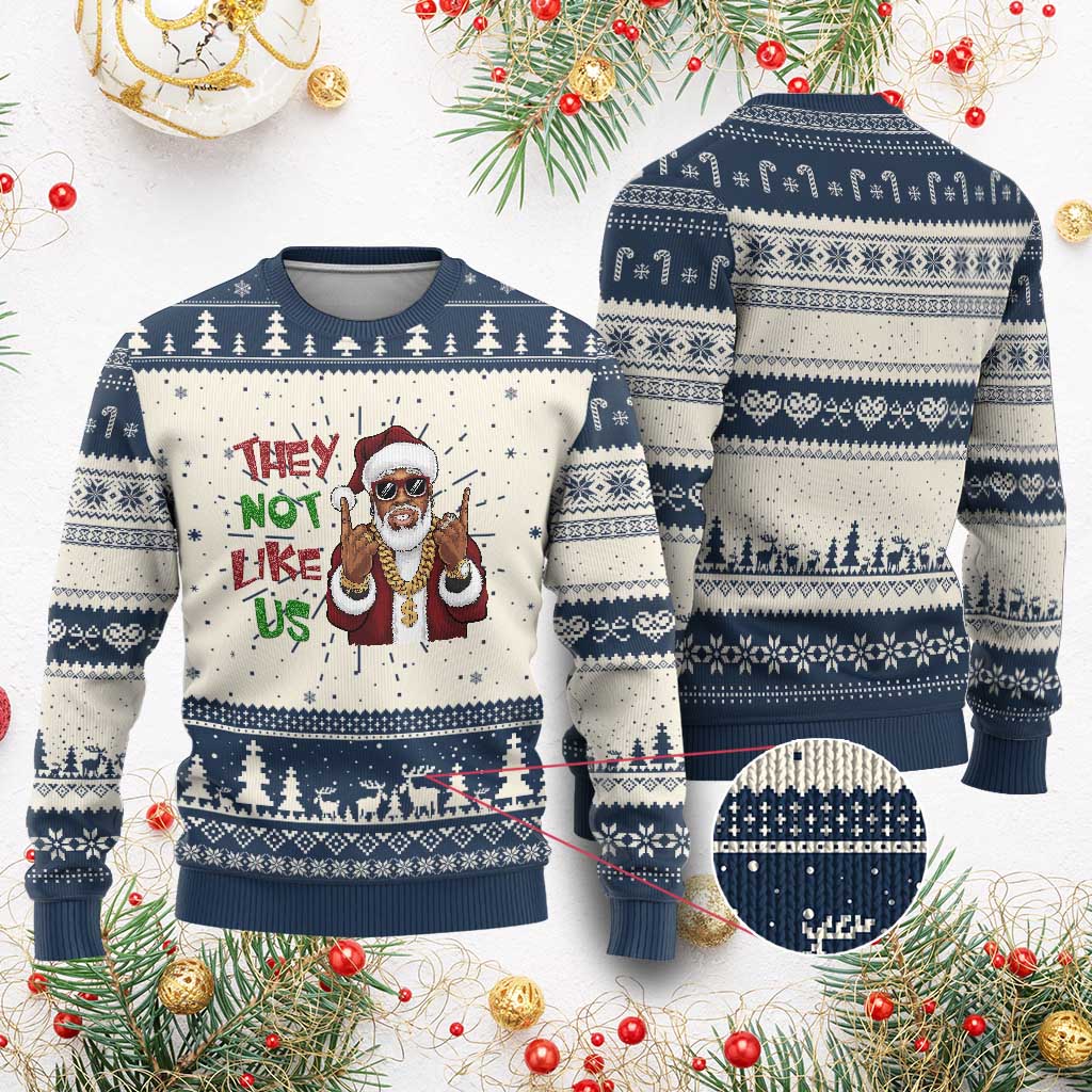 Funny Black Santa Xmas Hiphop Ugly Christmas Sweater They Not Like Us African American Christmas TS09