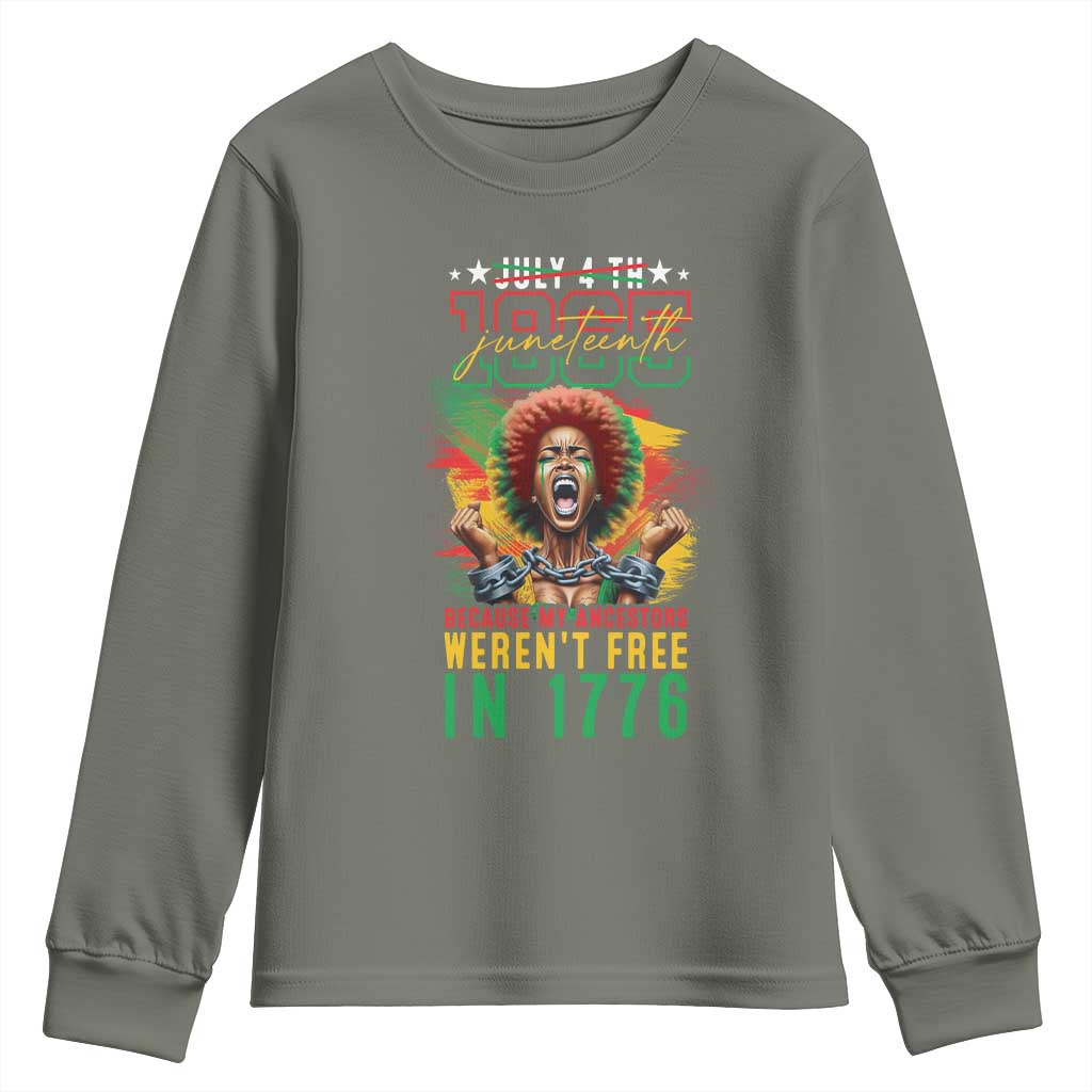 Juneteenth Youth Sweatshirt Because My Ancestors Weren't Free In 1776 African American TS09