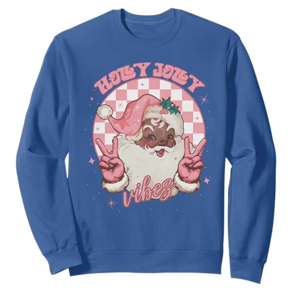 Funny Pink Christmas Retro Black Santa Sweatshirt Holly Jolly Vibes Checkboards TS11