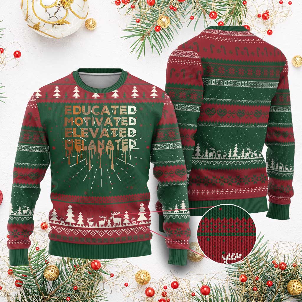 Educated Motivated Elevated Melanated Ugly Christmas Sweater Black Pride Melanin African American Month TS11