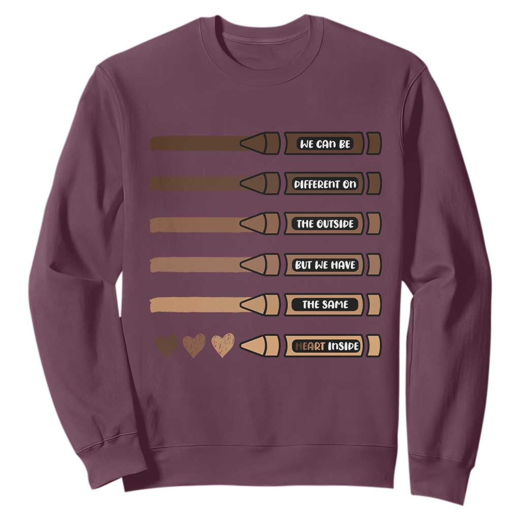 Melanin Black Teacher Sweatshirt We Can Be Different On The Outside But We Have The Same Heart Inside TS11