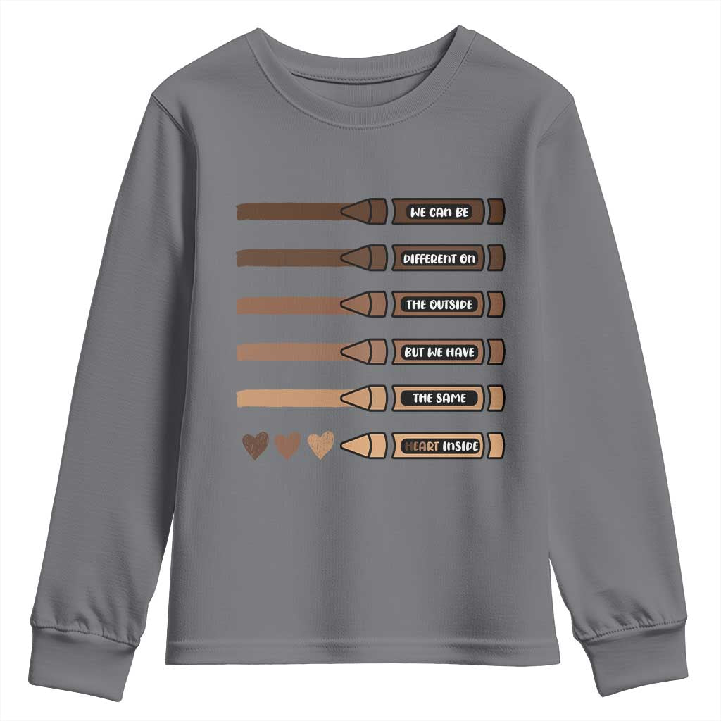 Melanin Black Teacher Youth Sweatshirt We Can Be Different On The Outside But We Have The Same Heart Inside TS11