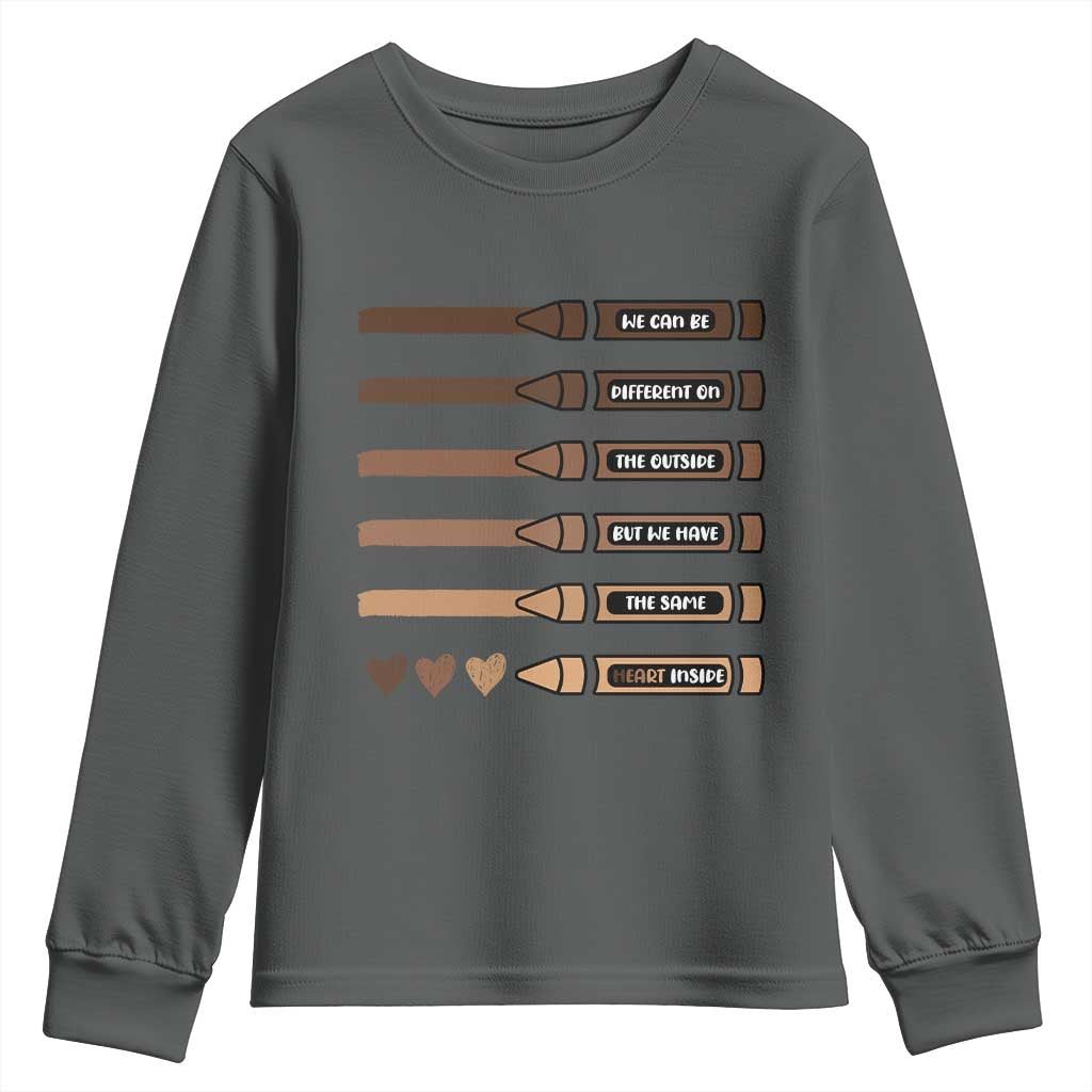 Melanin Black Teacher Youth Sweatshirt We Can Be Different On The Outside But We Have The Same Heart Inside TS11