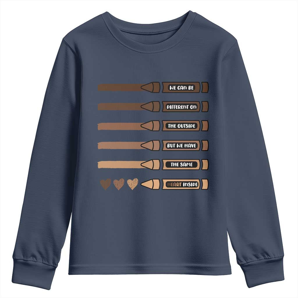 Melanin Black Teacher Youth Sweatshirt We Can Be Different On The Outside But We Have The Same Heart Inside TS11