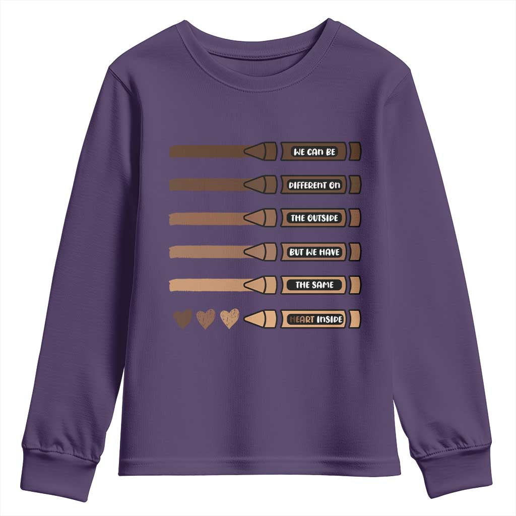 Melanin Black Teacher Youth Sweatshirt We Can Be Different On The Outside But We Have The Same Heart Inside TS11