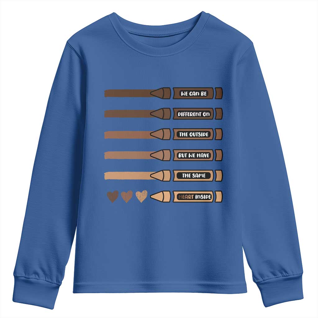 Melanin Black Teacher Youth Sweatshirt We Can Be Different On The Outside But We Have The Same Heart Inside TS11