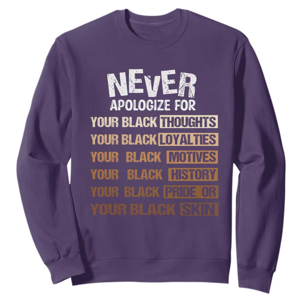 Never Apologize For Your Black Thoughts Loyalties Motives History Pride Or Skin Sweatshirt Pride African American Black History Month TS11