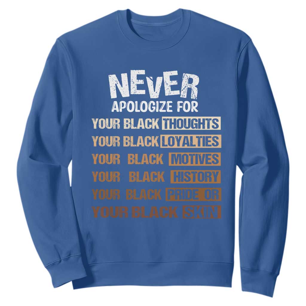 Never Apologize For Your Black Thoughts Loyalties Motives History Pride Or Skin Sweatshirt Pride African American Black History Month TS11