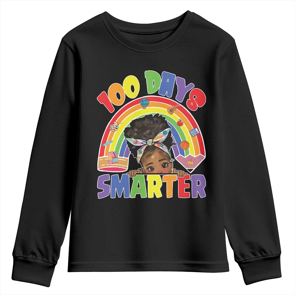 Funny 100 Days Smarter Afro African American Girl Youth Sweatshirt 100th Day Of School TS11