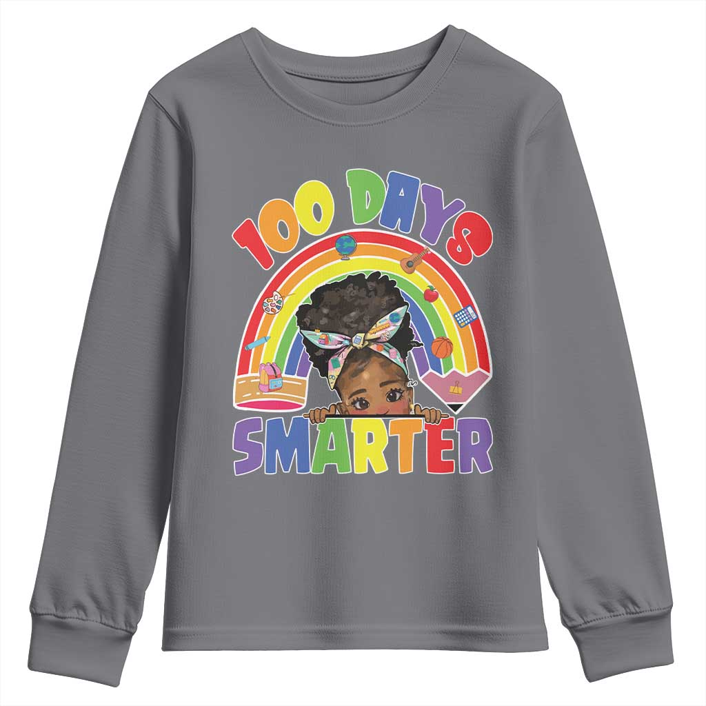 Funny 100 Days Smarter Afro African American Girl Youth Sweatshirt 100th Day Of School TS11