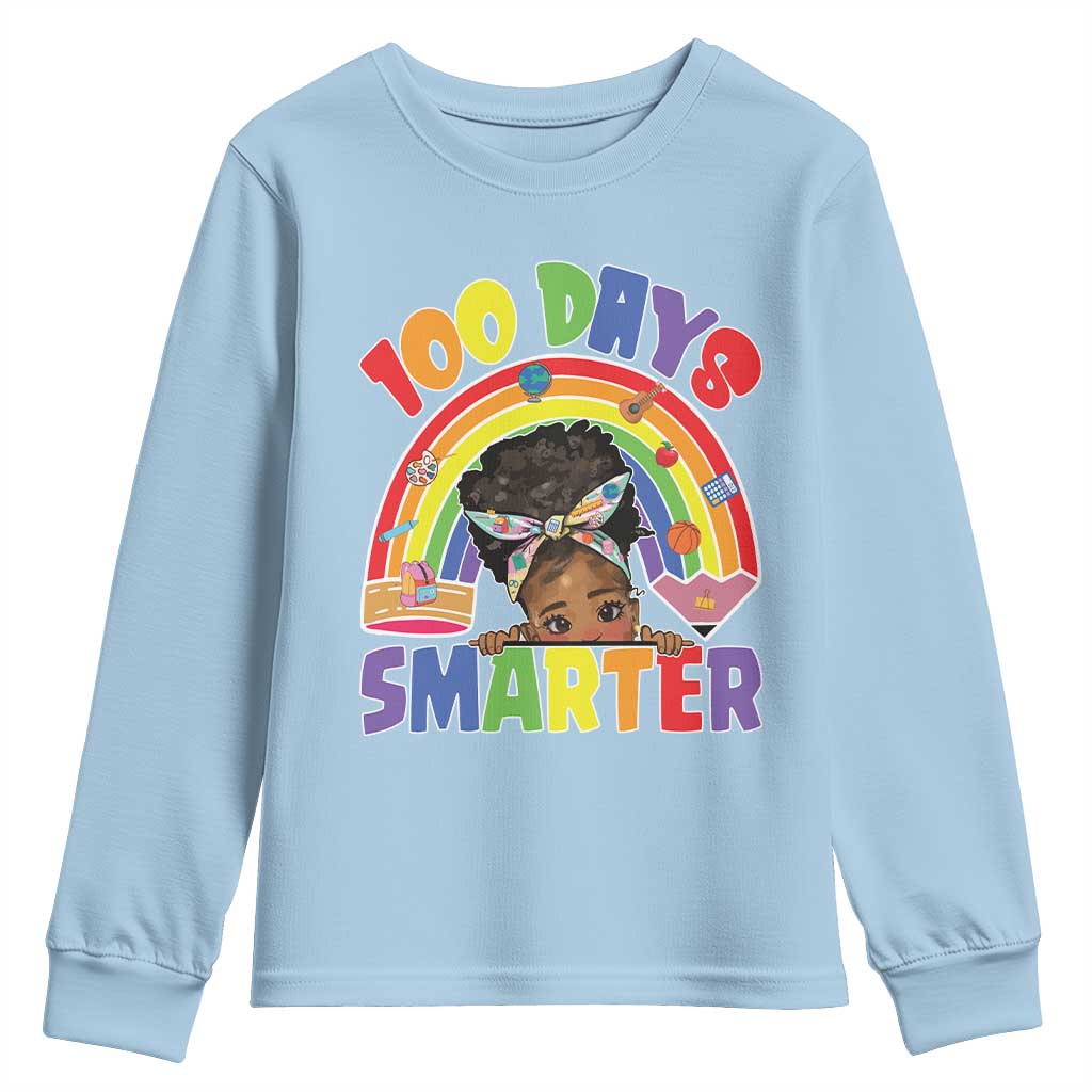 Funny 100 Days Smarter Afro African American Girl Youth Sweatshirt 100th Day Of School TS11
