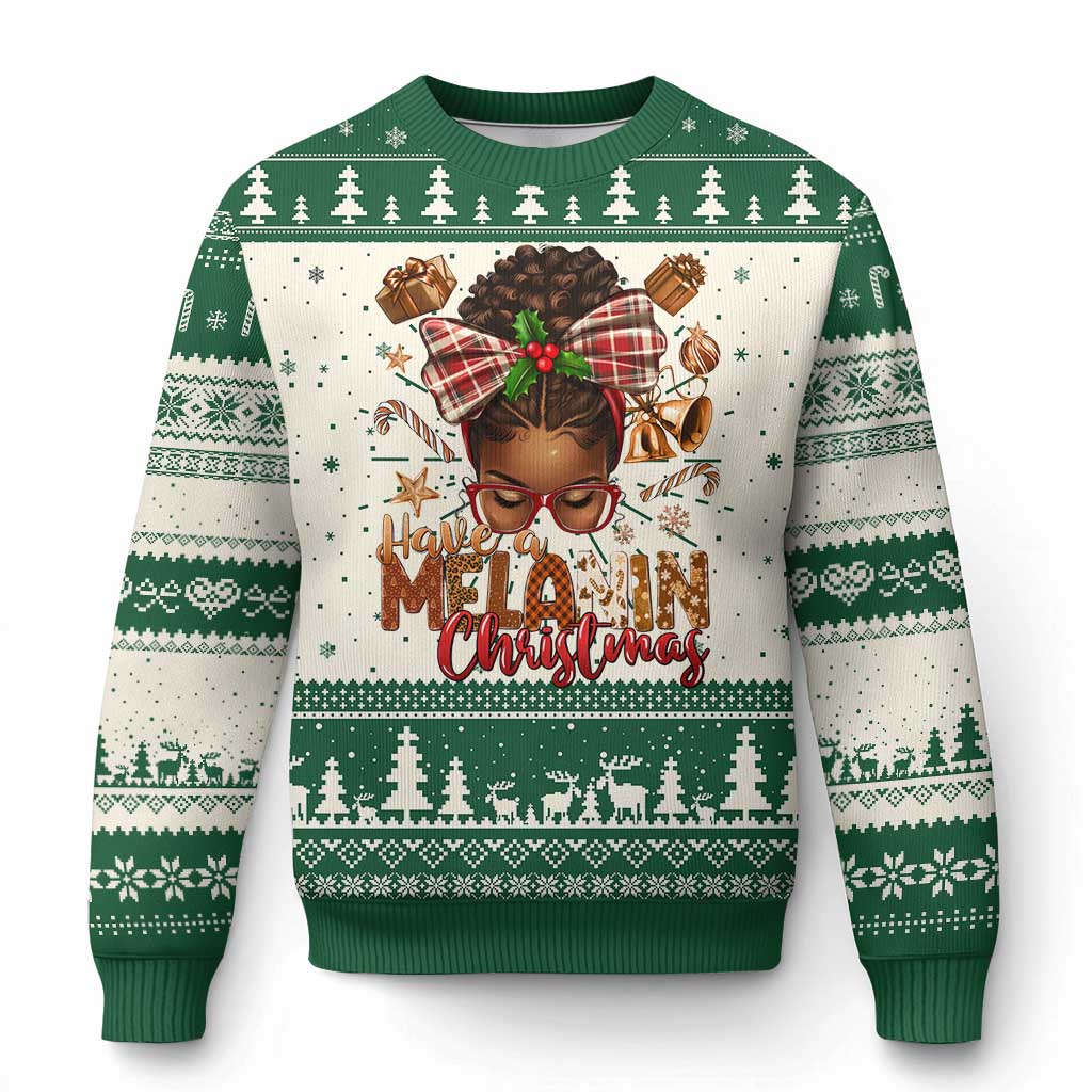 Have A Melanin Xmas African American Girl Ugly Christmas Sweater TS11