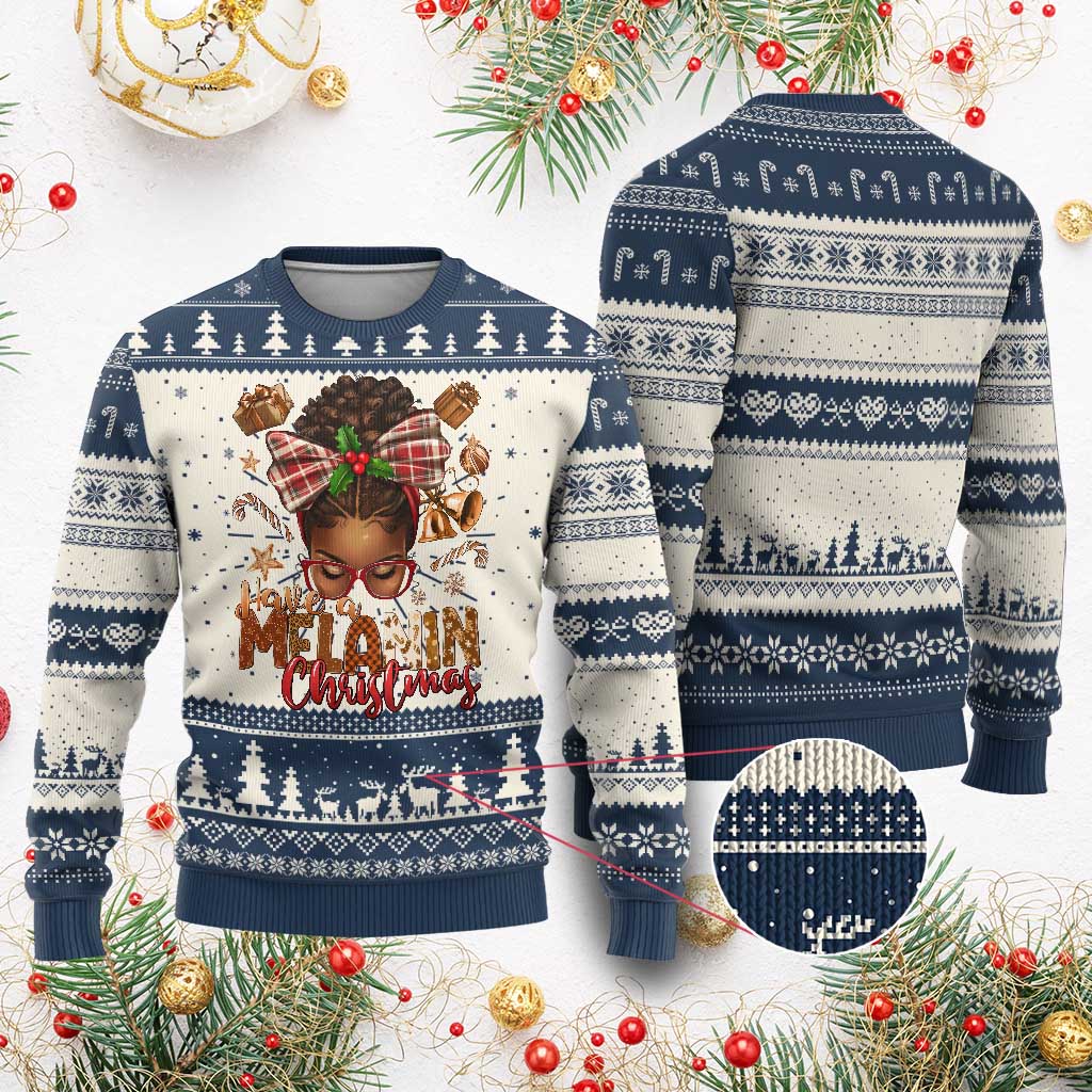 Have A Melanin Xmas African American Girl Ugly Christmas Sweater TS11