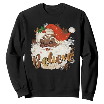 Funny Black Santa Christmas Sweatshirt Believe Retro African American Xmas TS11