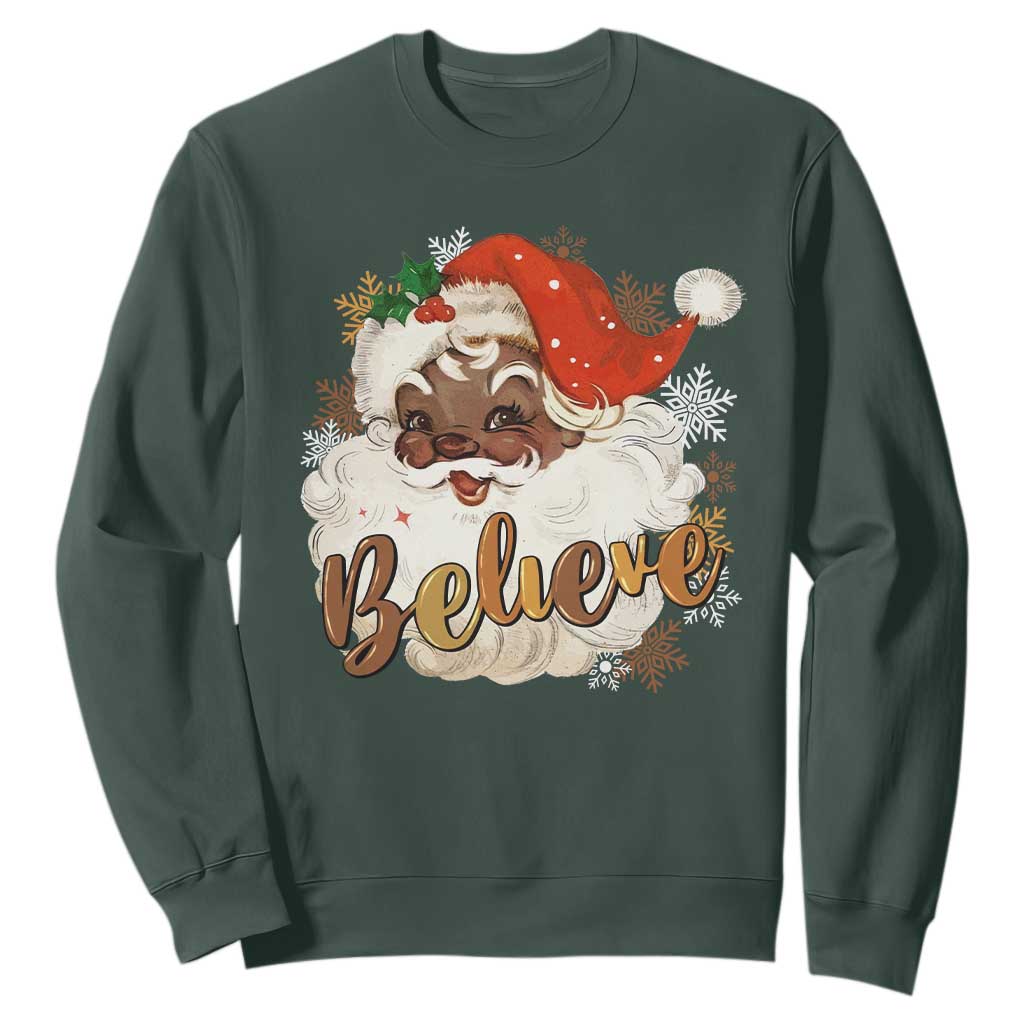 Funny Black Santa Christmas Sweatshirt Believe Retro African American Xmas TS11