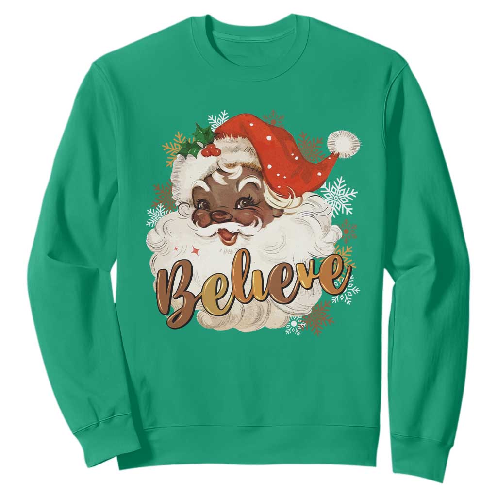 Funny Black Santa Christmas Sweatshirt Believe Retro African American Xmas TS11