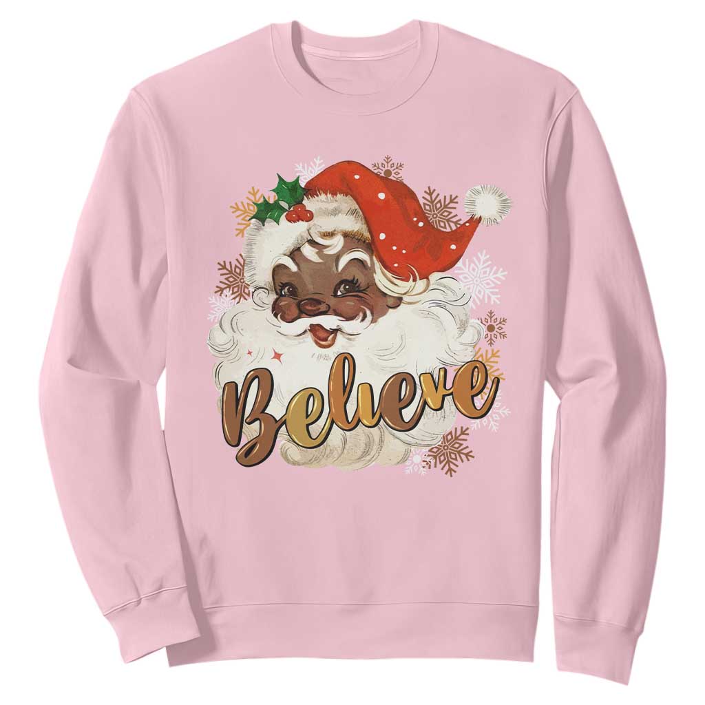 Funny Black Santa Christmas Sweatshirt Believe Retro African American Xmas TS11