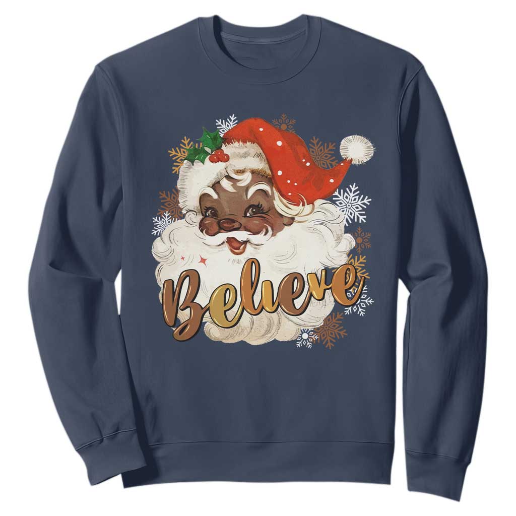 Funny Black Santa Christmas Sweatshirt Believe Retro African American Xmas TS11