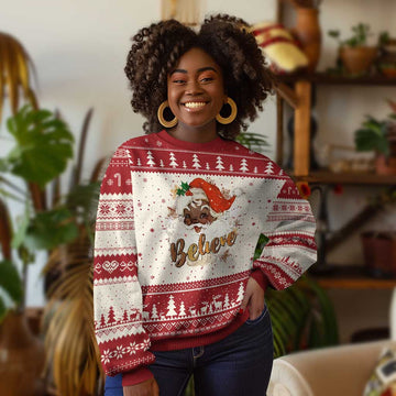 Funny Xmas Black Santa Ugly Christmas Sweater Believe Retro African American Christmas TS11