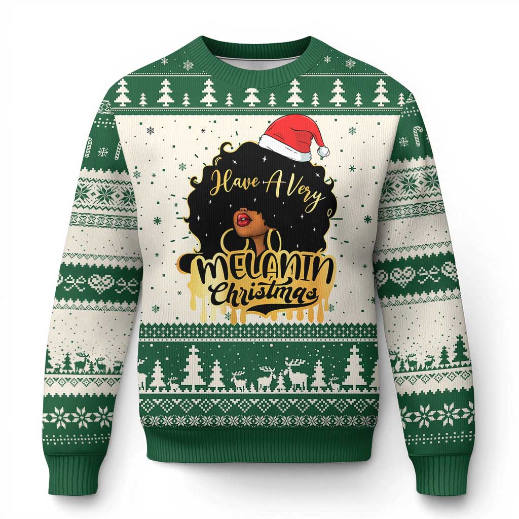 Have A Melanin Xmas African American Santa Girl Ugly Christmas Sweater TS11