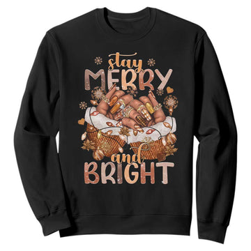 Funny African American Christmas Sweatshirt Stay Merry And Bright Black Melanin Girl Nails TS11