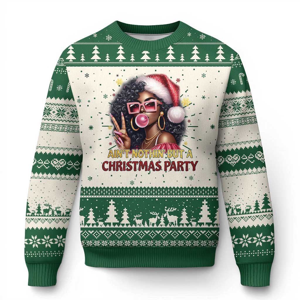 Funny Ain't Nothin' But A Xmas Party Ugly Christmas Sweater African American Christmas Black Melanin Santa Girl TS11