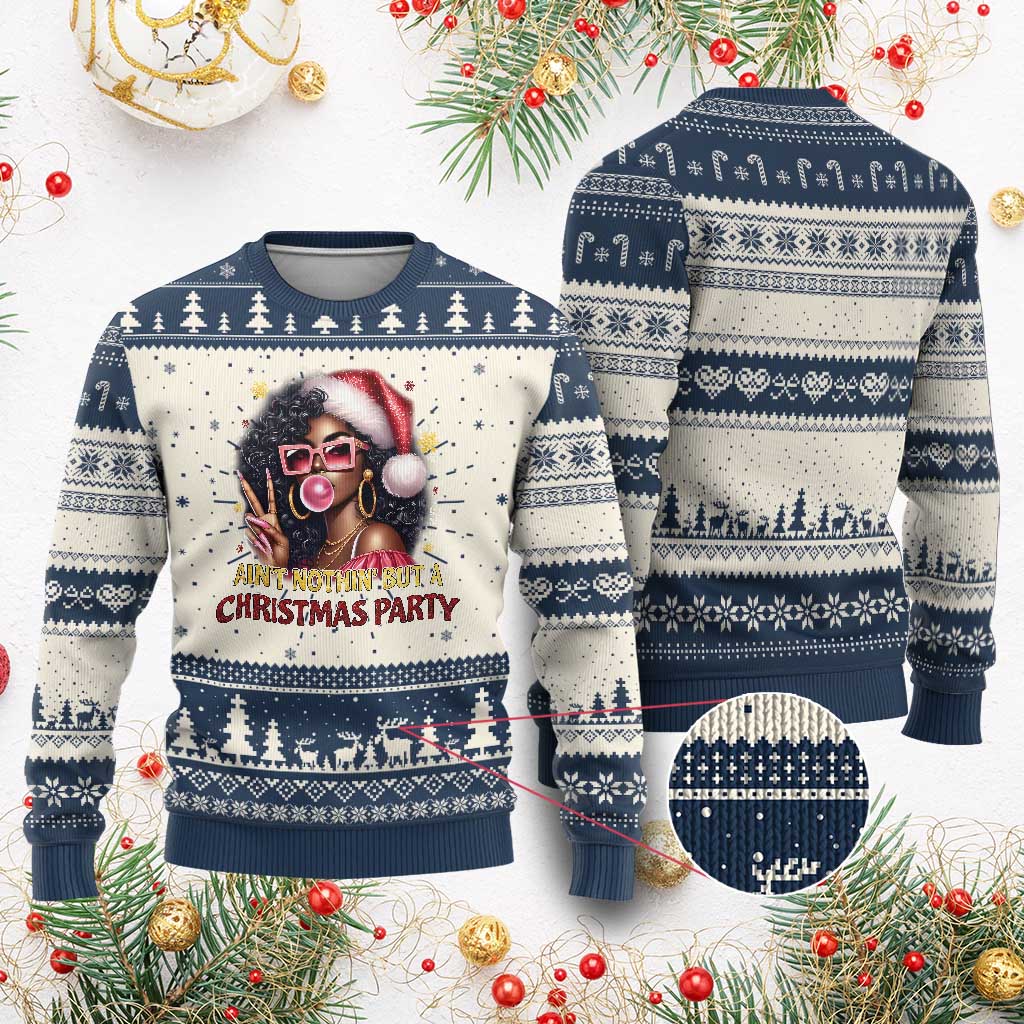 Funny Ain't Nothin' But A Xmas Party Ugly Christmas Sweater African American Christmas Black Melanin Santa Girl TS11